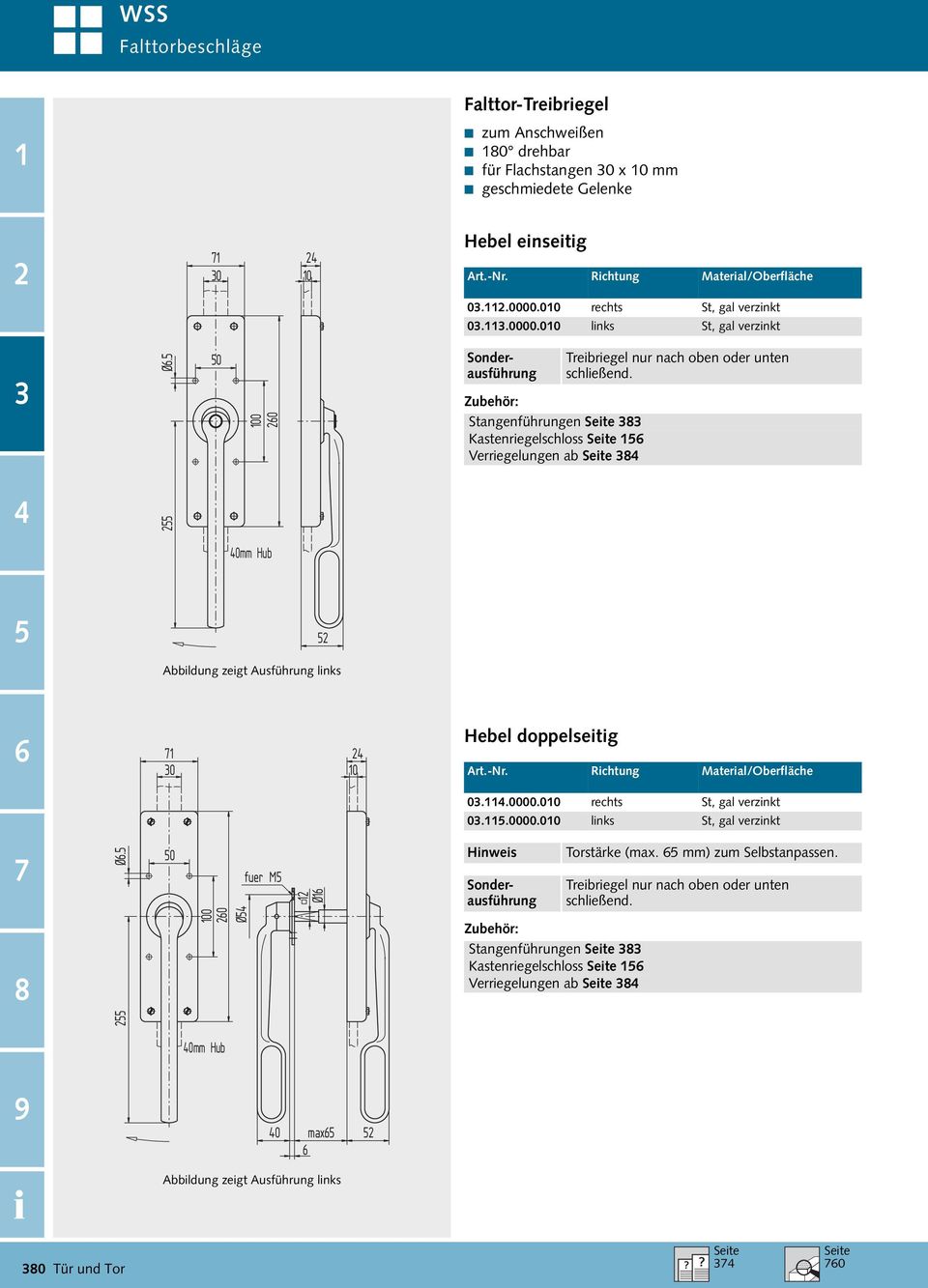 0mm Hub Abbildung zeigt Ausführung links 0 0 Hebel doppelseitig Richtung 0..0000.00 rechts St, gal verzinkt 0..0000.00 links St, gal verzinkt Ø.