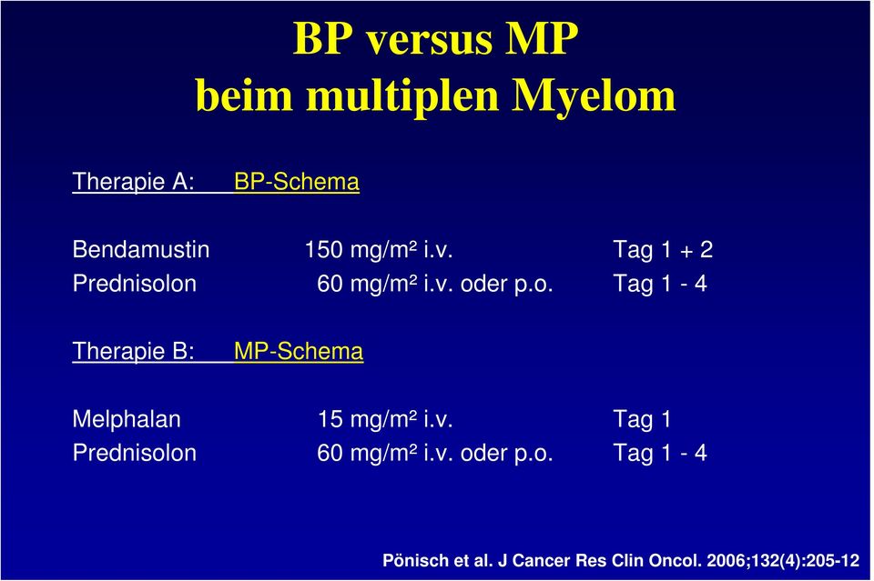 on 60 mg/m² i.v. oder p.o. Tag 1-4 Therapie B: MP-Schema Melphalan 15 mg/m² i.