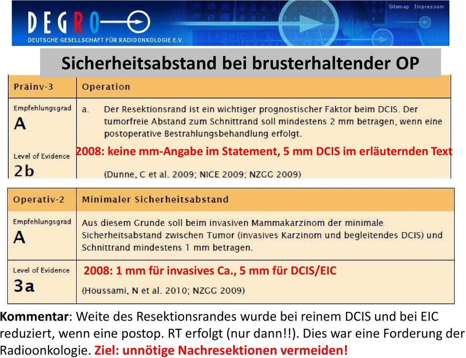 , 5 mm für DCIS/EIC Kommentar: Weite des Resektionsrandes wurde bei reinem DCIS und bei EIC