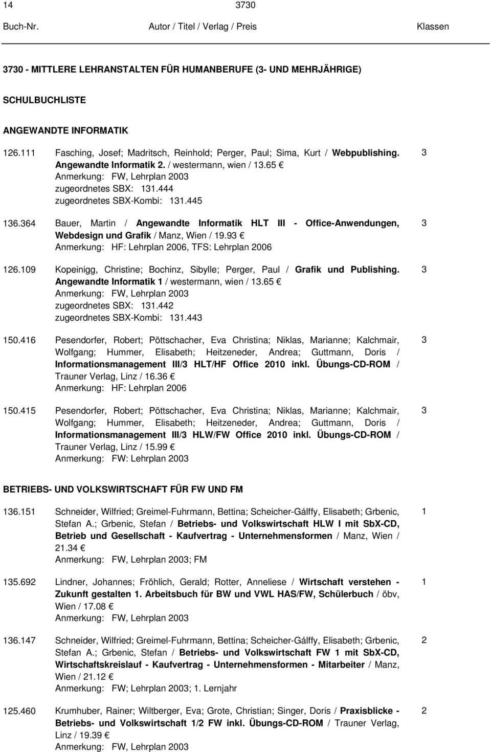 64 Bauer, Martin / Angewandte Informatik HLT III - Office-Anwendungen, Webdesign und Grafik / Manz, Wien / 9.9 Anmerkung: HF: Lehrplan 006, TFS: Lehrplan 006 6.