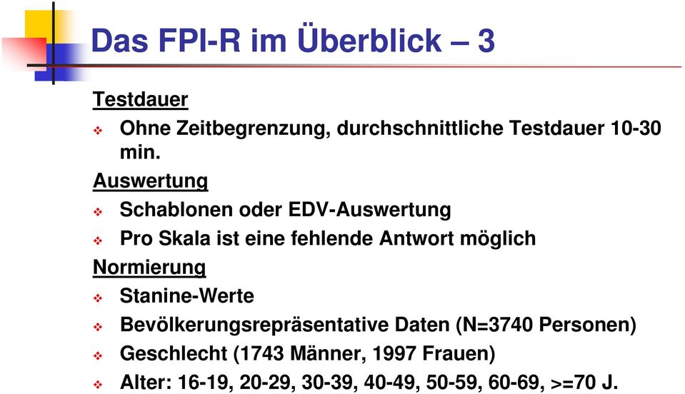 Auswertung Schablonen oder EDV-Auswertung Pro Skala ist eine fehlende Antwort möglich