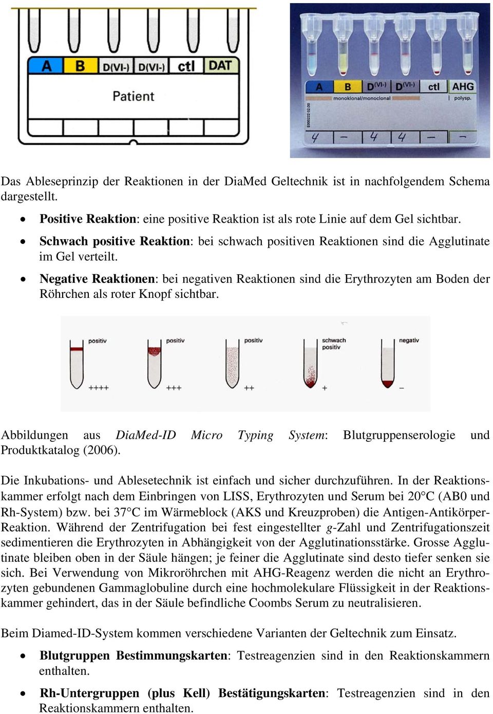 Negative Reaktionen: bei negativen Reaktionen sind die Erythrozyten am Boden der Röhrchen als roter Knopf sichtbar.