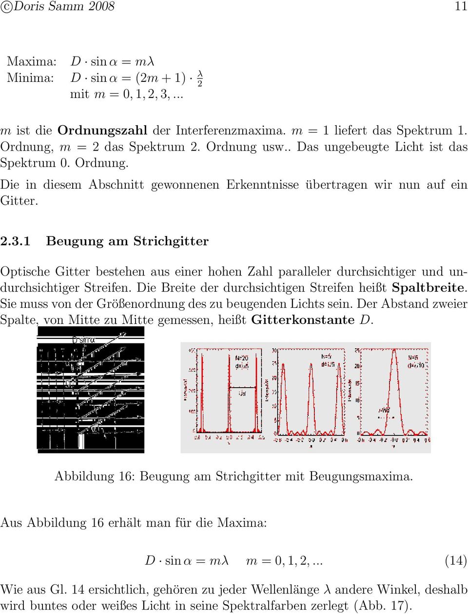 1 Beugung am Strichgitter Optische Gitter bestehen aus einer hohen Zahl paralleler durchsichtiger und undurchsichtiger Streifen. Die Breite der durchsichtigen Streifen heißt Spaltbreite.