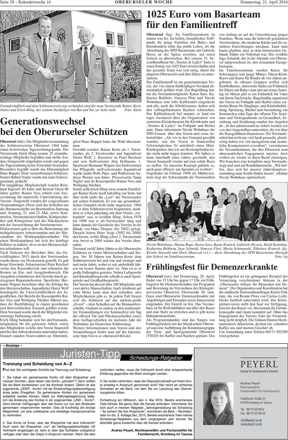 Foto: Klein Generationswechsel bei den Oberurseler Schützen Oberursel (hrk). Die Mitgliederversammlung des Schützenvereins Oberursel hatte einen historischen Tagesordnungspunkt.