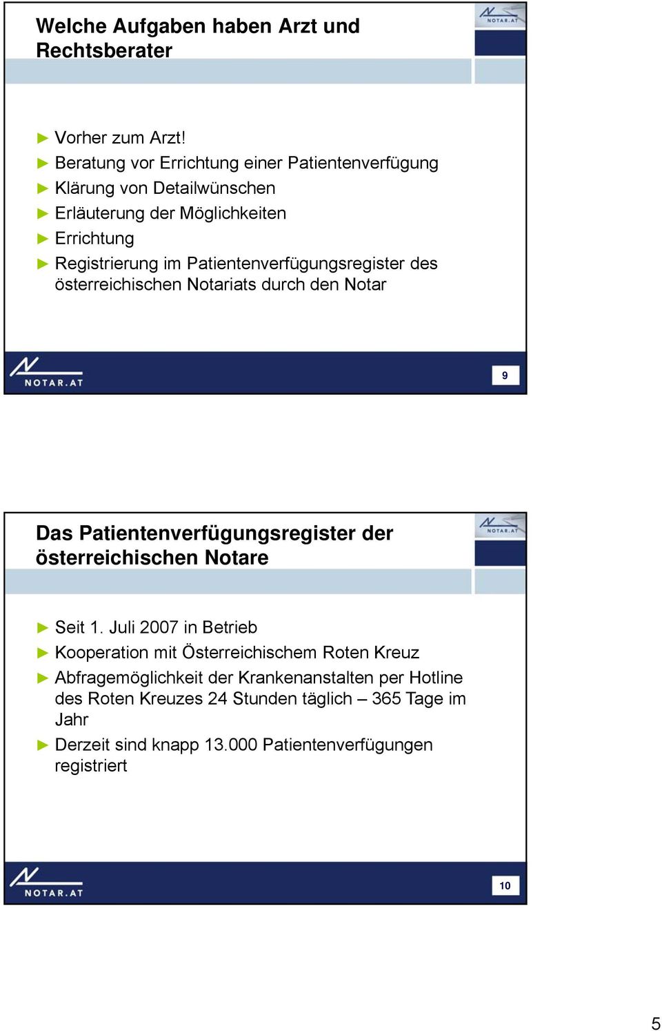 Patientenverfügungsregister des österreichischen Notariats durch den Notar 9 Das Patientenverfügungsregister der österreichischen Notare Seit 1.