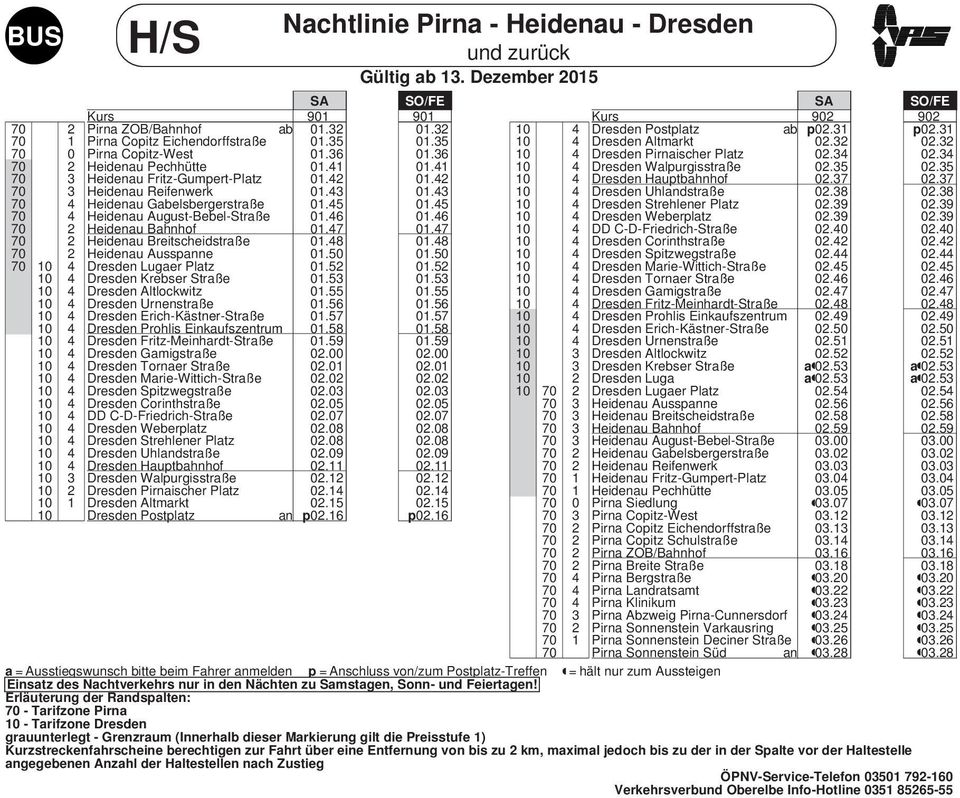Dresden Postplatz an Nachtlinie Pirna - Heidenau - Dresden und zurück Gültig ab. Dezember 05 SA 90 0. 0.5 0.6 0. 0. 0. 0.5 0.6 0.7 0.8 0.50 0.5 0.5 0.55 0.56 0.57 0.58 0.59 0.00 0.0 0.0 0.0 0.05 0.