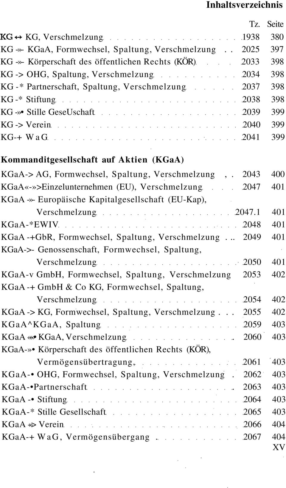 Stille GeseUschaft 2039 399 KG -> Verein 2040 399 KG-+ WaG 2041 399 Kommanditgesellschaft auf Aktien (KGaA) KGaA-> AG, Formwechsel, Spaltung, Verschmelzung,.
