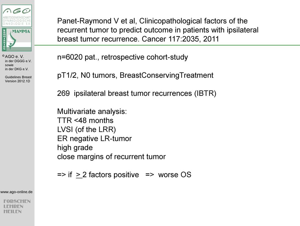 , retrospective cohort-study pt1/2, N0 tumors, BreastConservingTreatment 269 ipsilateral breast tumor recurrences