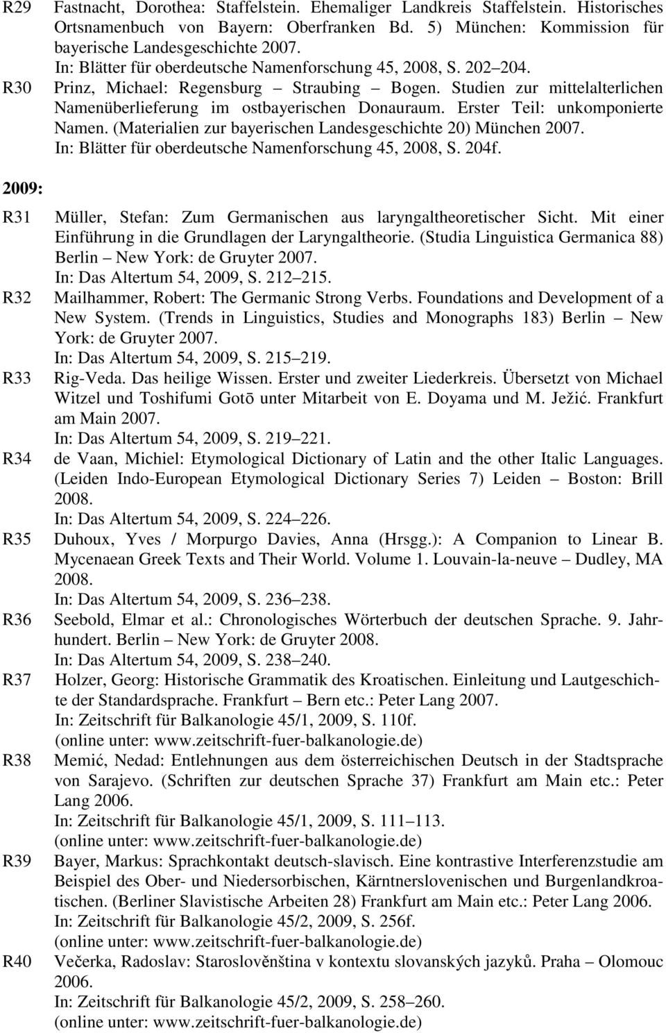 Erster Teil: unkomponierte Namen. (Materialien zur bayerischen Landesgeschichte 20) München 2007. In: Blätter für oberdeutsche Namenforschung 45, 2008, S. 204f.