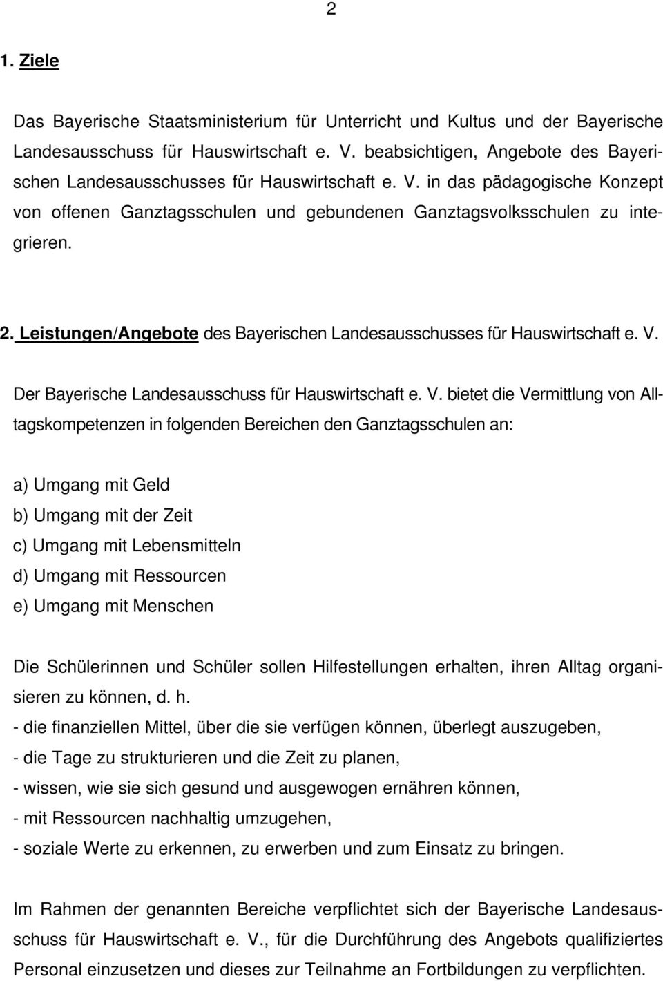 Leistungen/Angebote des Bayerischen Landesausschusses für Hauswirtschaft e. V.