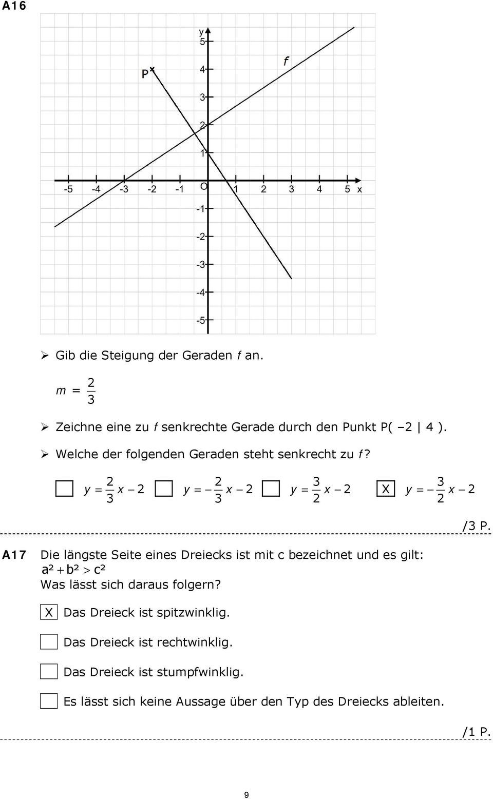 A17 Die längste Seite eines Dreiecks ist mit c bezeichnet und es gilt: a² + b² > c² Was lässt sich daraus folgern?