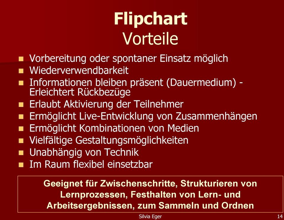 Ermöglicht Kombinationen von Medien Vielfältige Gestaltungsmöglichkeiten Unabhängig von Technik Im Raum flexibel einsetzbar