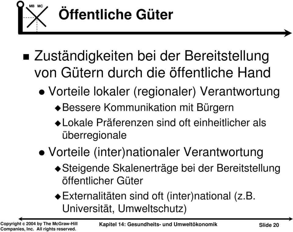 Vorteile (inter)nationaler Verantwortung Steigende Skalenerträge bei der Bereitstellung öffentlicher Güter