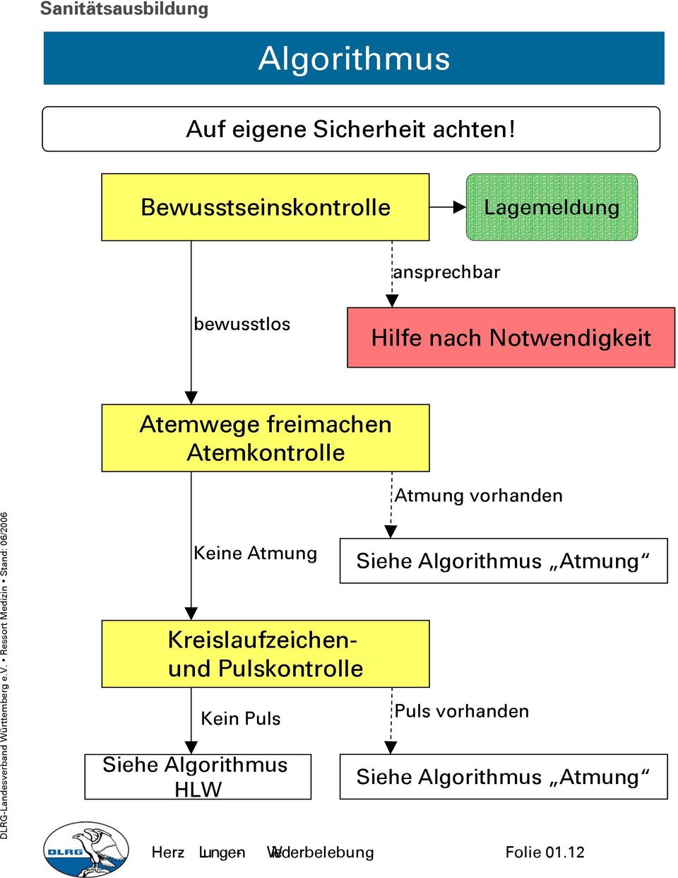 Atemwege freimachen Atemkontrolle Atmung vorhanden Keine Atmung Kreislaufzeichenund