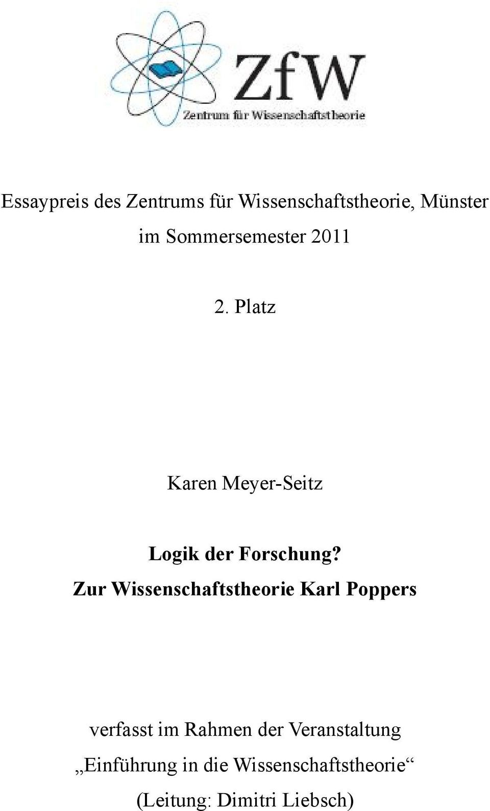 Zur Wissenschaftstheorie Karl Poppers verfasst im Rahmen der