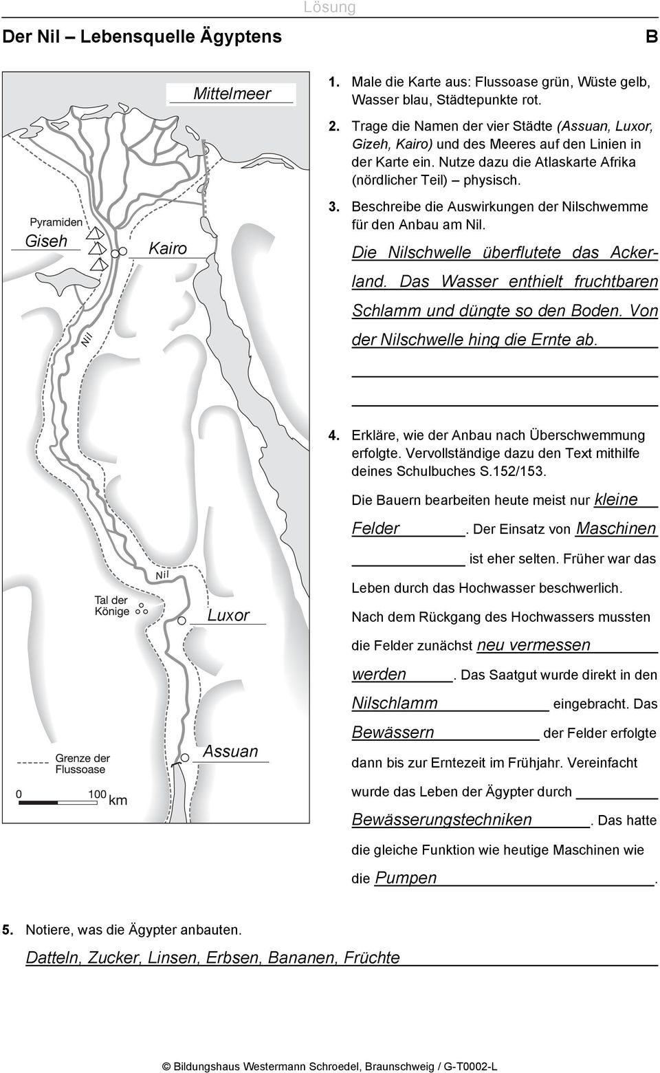 eschreibe die uswirkungen der Nilschwemme für den nbau am Nil. Die Nilschwelle überflutete das ckerland. Das Wasser enthielt fruchtbaren Schlamm und düngte so den oden.