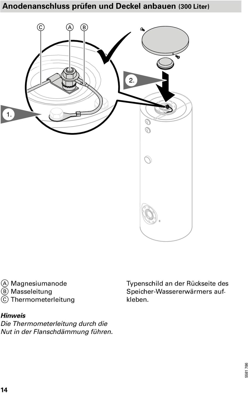 an der Rückseite des Speicher Wassererwärmers auf kleben.