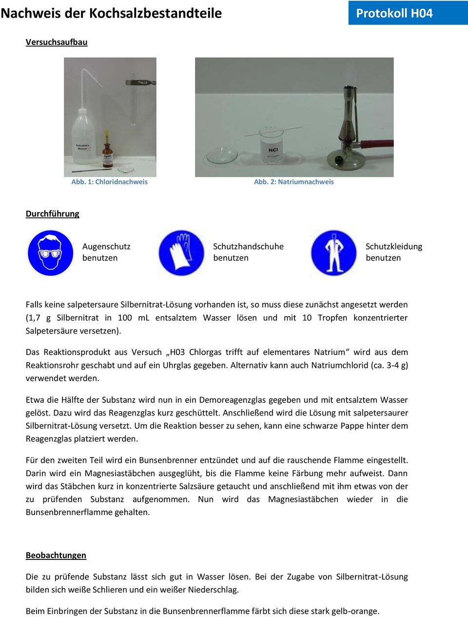 100 ml entsalztem Wasser lösen und mit 10 Tropfen konzentrierter Salpetersäure versetzen).