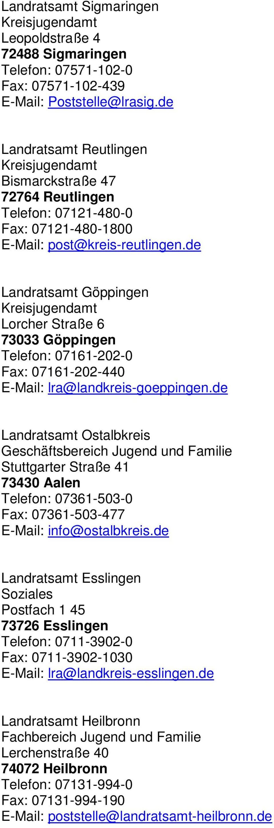 de Landratsamt Göppingen Lorcher Straße 6 73033 Göppingen Telefon: 07161-202-0 Fax: 07161-202-440 E-Mail: lra@landkreis-goeppingen.