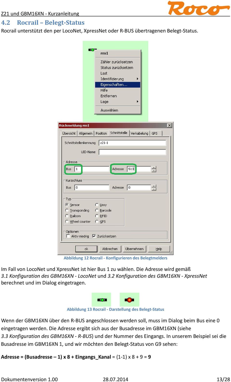 2 Konfiguration des GBM16XN - XpressNet berechnet und im Dialog eingetragen.