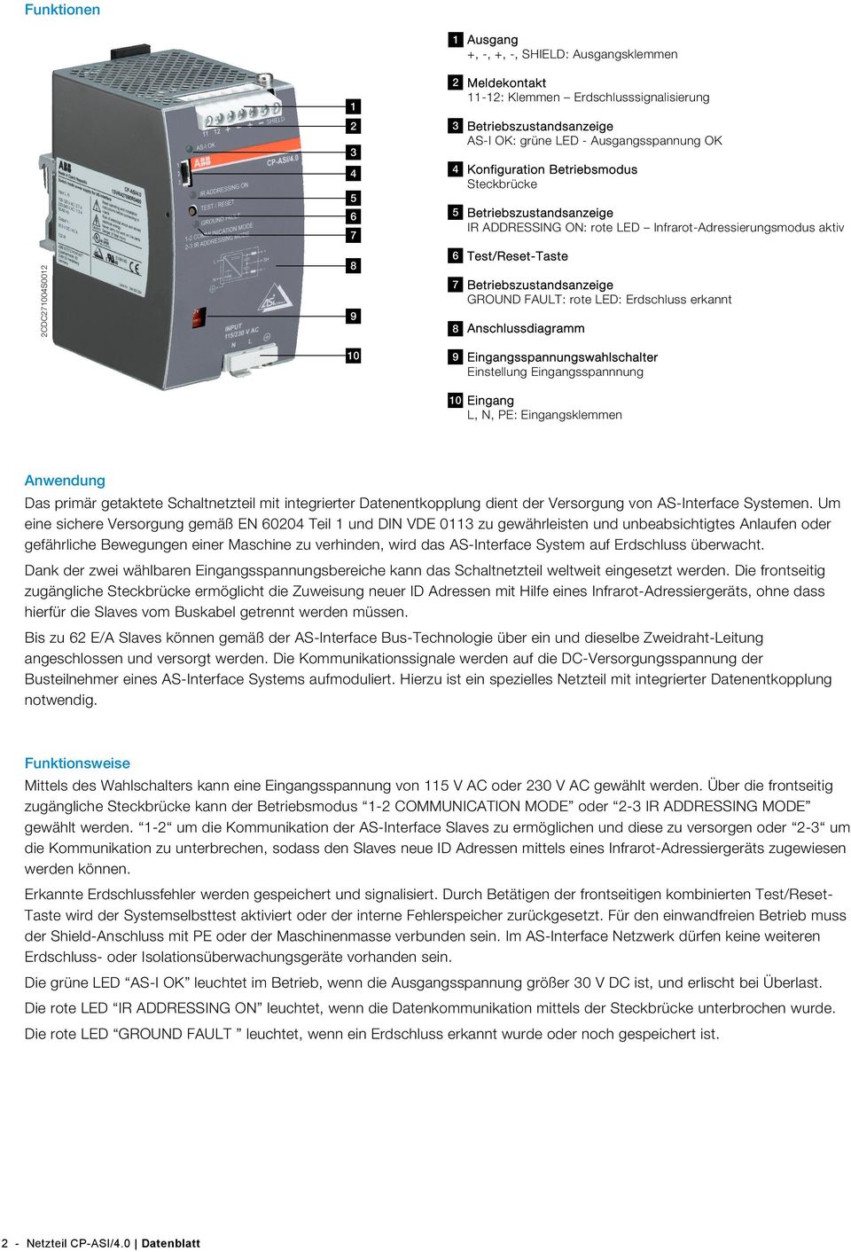 Erdschluss erkannt Anschlussdiagramm Eingangsspannungswahlschalter Einstellung Eingangsspannnung Eingang L, N, PE: Eingangsklemmen Anwendung Das primär getaktete Schaltnetzteil mit integrierter