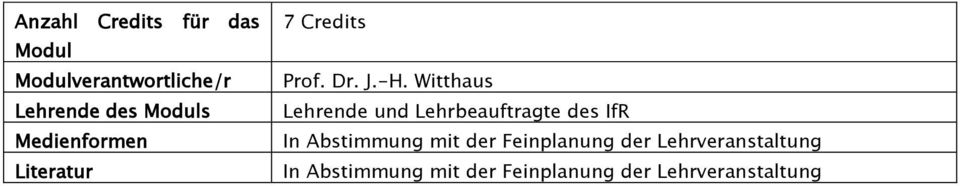 Witthaus Lehrende und Lehrbeauftragte des IfR In Abstimmung