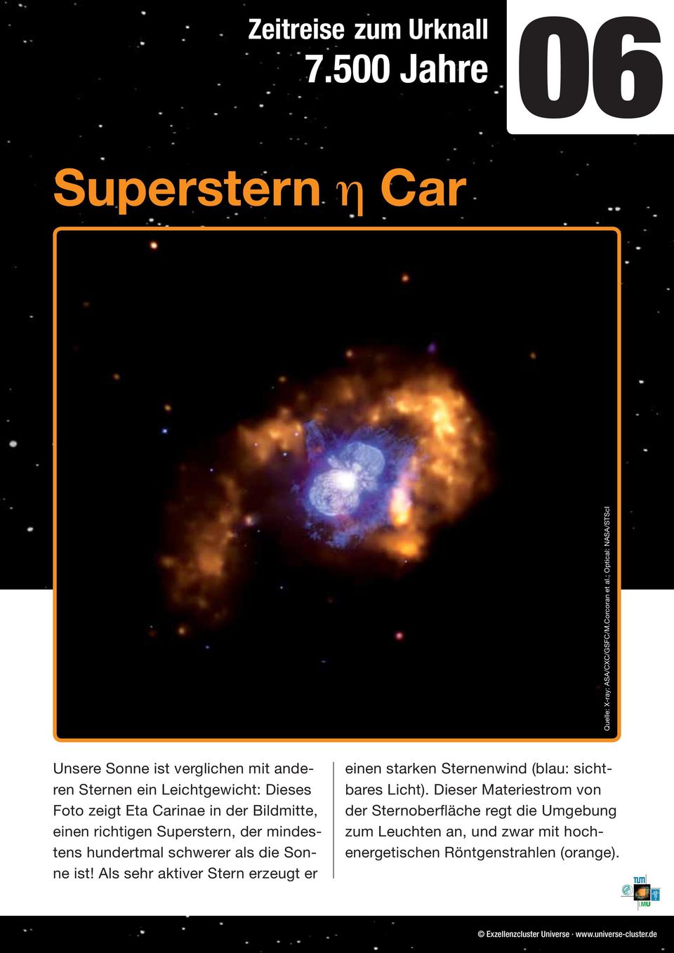 Bildmitte, einen richtigen Superstern, der mindestens hundertmal schwerer als die Sonne ist!