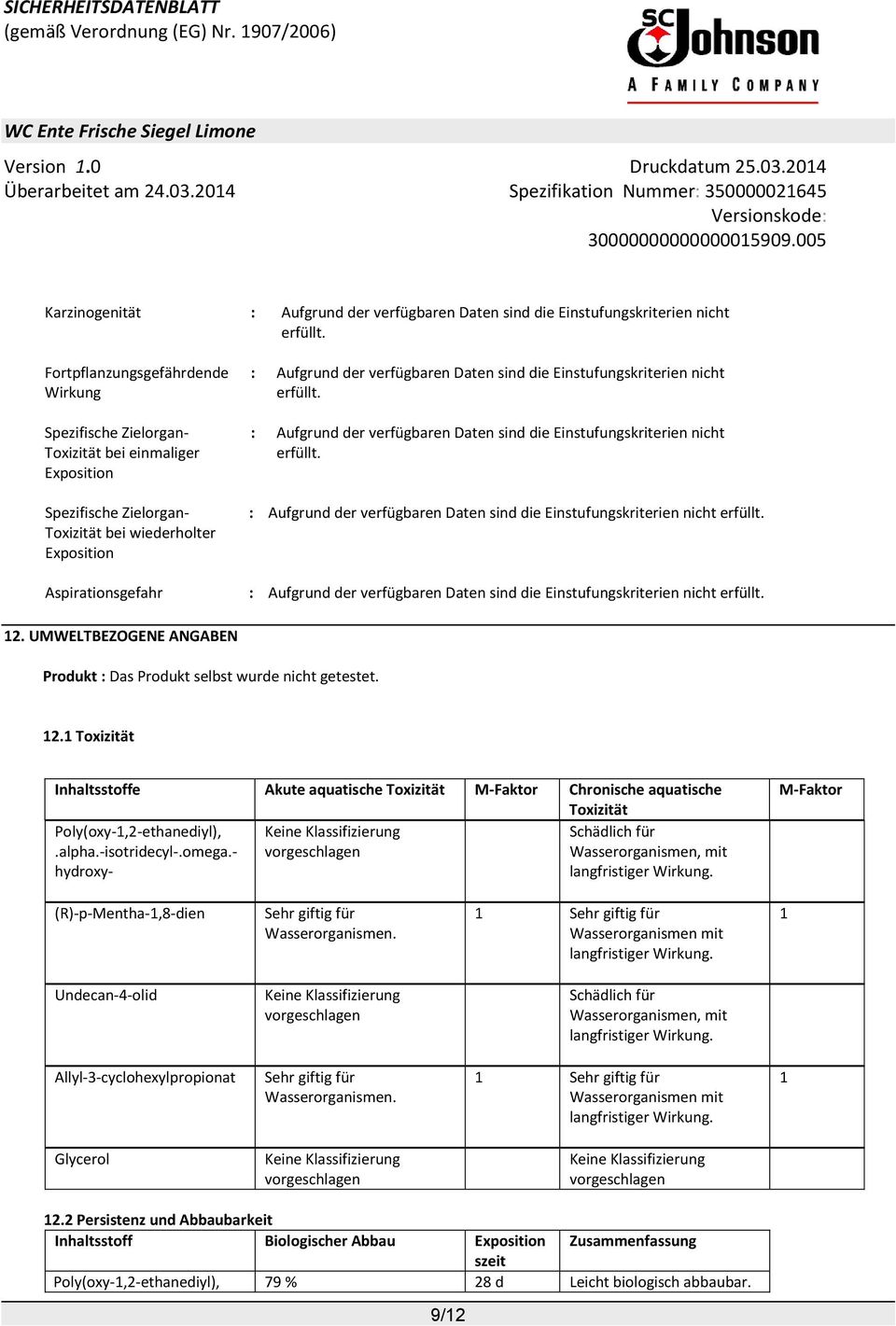 Daten sind die Einstufungskriterien nicht erfüllt. : Aufgrund der verfügbaren Daten sind die Einstufungskriterien nicht erfüllt.