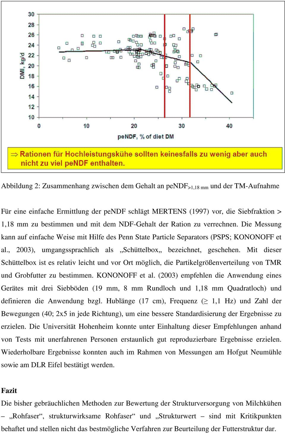 , 2003), umgangssprachlich als Schüttelbox bezeichnet, geschehen. Mit dieser Schüttelbox ist es relativ leicht und vor Ort möglich, die Partikelgrößenverteilung von TMR und Grobfutter zu bestimmen.