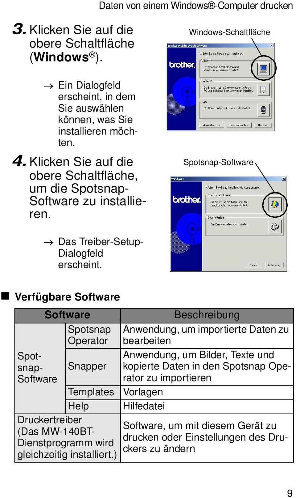 Verfügbare Software Software Beschreibung Spotsnap Operator Anwendung, um importierte Daten zu bearbeiten Spot- snap- Software Snapper Anwendung, um Bilder, Texte und kopierte Daten in den