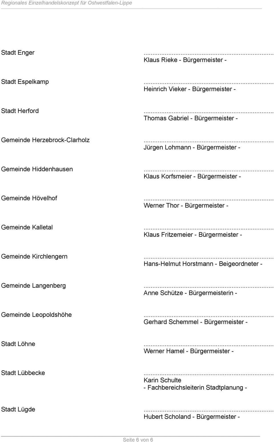 .. Klaus Fritzemeier - Bürgermeister - Gemeinde Kirchlengern... Hans-Helmut Horstmann - Beigeordneter - Gemeinde Langenberg... Anne Schütze - Bürgermeisterin - Gemeinde Leopoldshöhe.