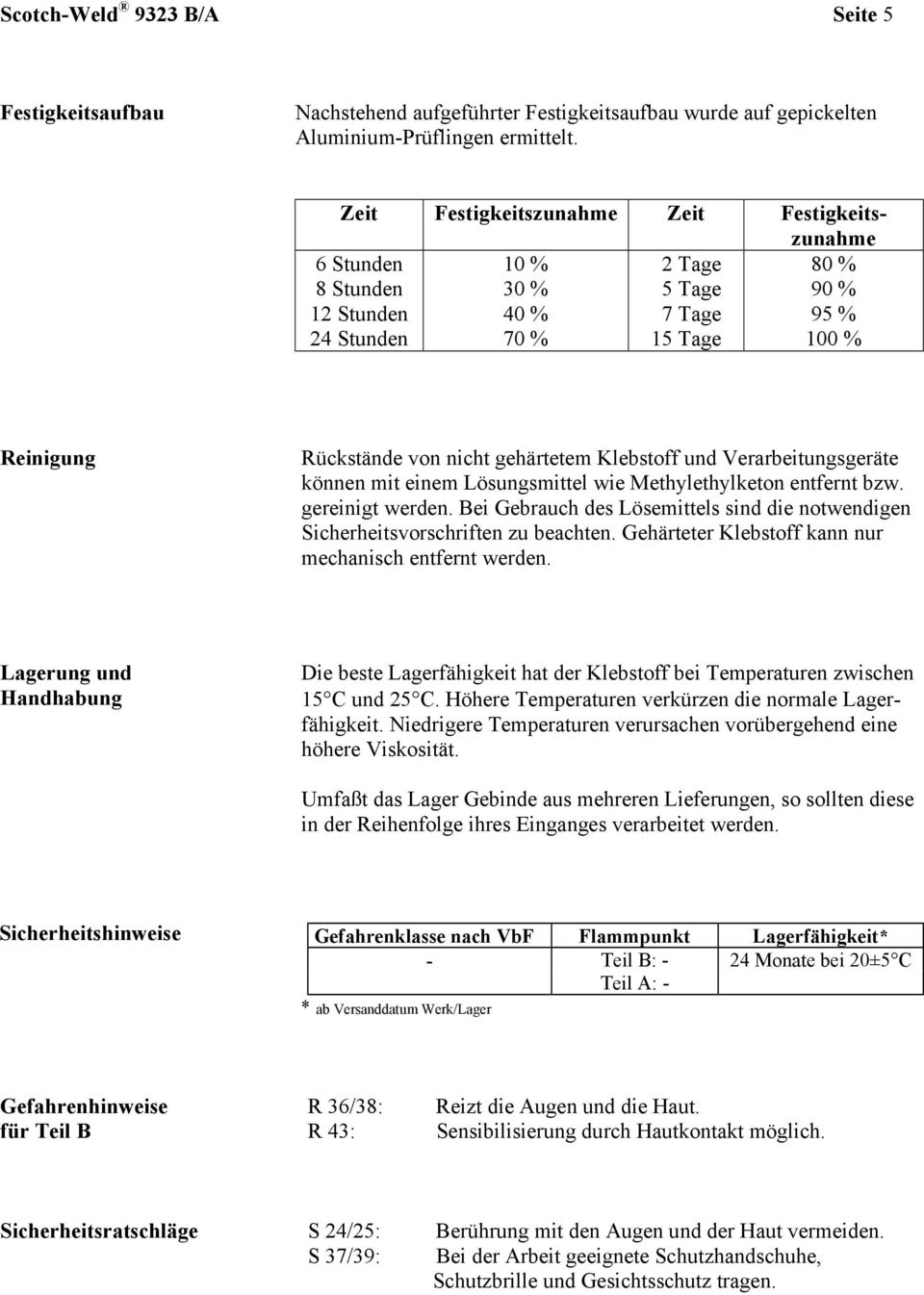 gehärtetem Klebstoff und Verarbeitungsgeräte können mit einem Lösungsmittel wie Methylethylketon entfernt bzw. gereinigt werden.