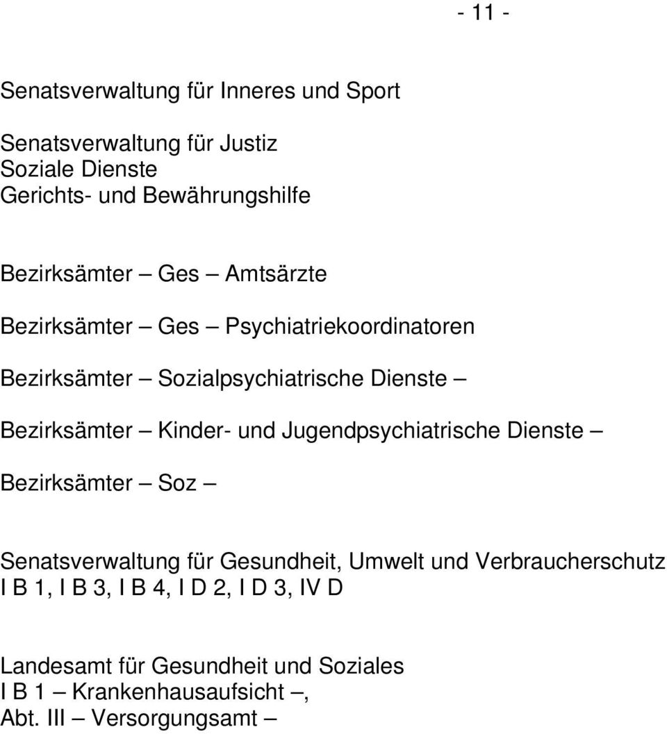 Bezirksämter Kinder- und Jugendpsychiatrische Dienste Bezirksämter Soz Senatsverwaltung für Gesundheit, Umwelt und