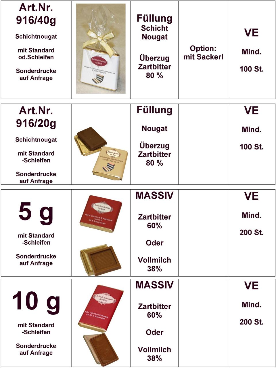 916/20g Schichtnougat mit Standard -Schleifen Mind. 0 St.