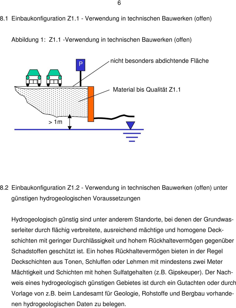 2 - Verwendung in technischen Bauwerken (offen) unter günstigen hydrogeologischen Voraussetzungen Hydrogeologisch günstig sind unter anderem Standorte, bei denen der Grundwasserleiter durch flächig