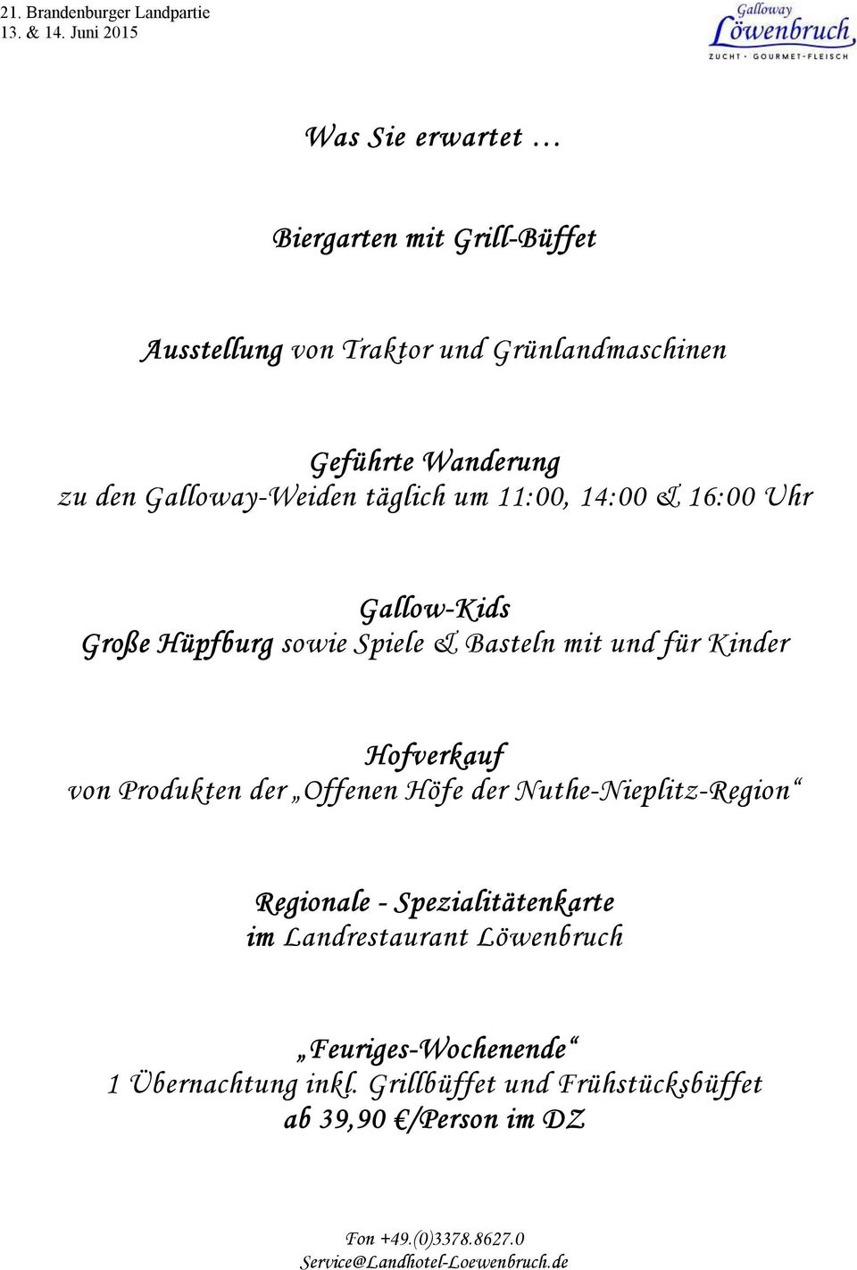 Hofverkauf von Produkten der Offenen Höfe der Nuthe-Nieplitz-Region Regionale - Spezialitätenkarte im Landrestaurant Löwenbruch