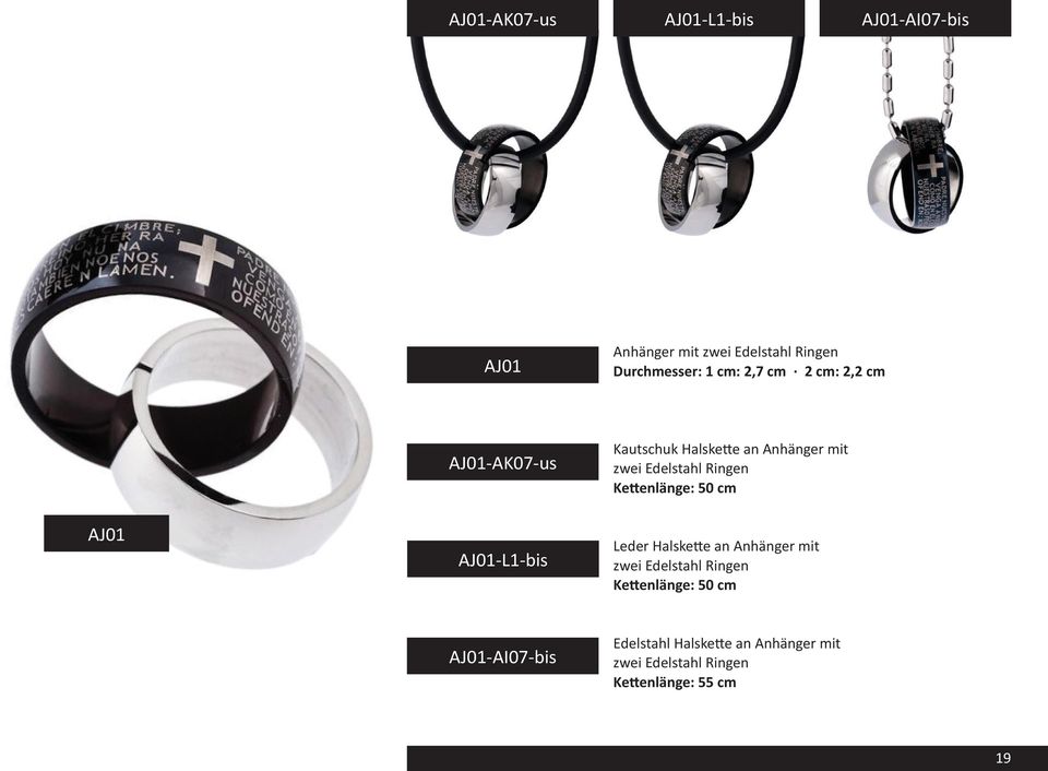 mit zwei Edelstahl Ringen AJ01 AJ01-L1-bis Leder Halskette an Anhänger mit zwei