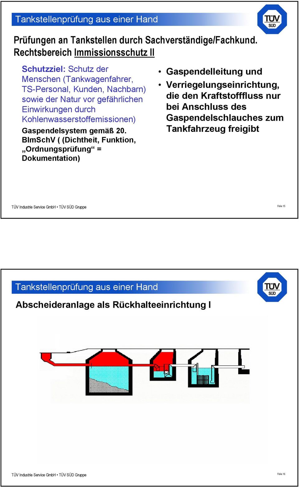 BImSchV ( (Dichtheit, Funktion, Ordnungsprüfung = Dokumentation) Gaspendelleitung und Verriegelungseinrichtung, die den