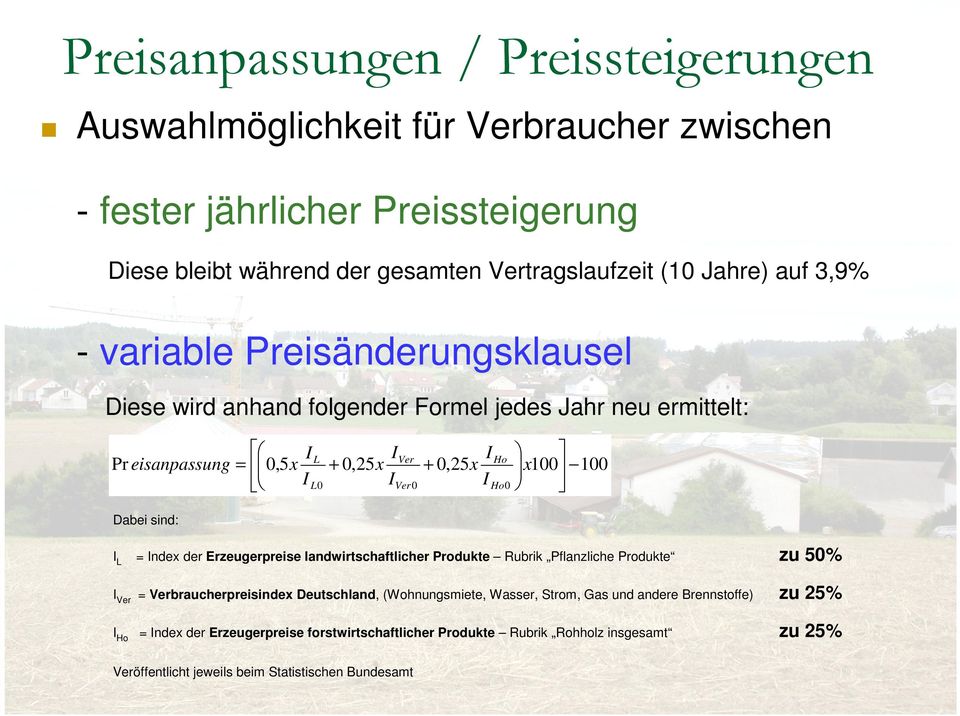 Ho0 Dabei sind: I L = Index der Erzeugerpreise landwirtschaftlicher Produkte Rubrik Pflanzliche Produkte zu 50% I Ver = Verbraucherpreisindex Deutschland, (Wohnungsmiete, Wasser,