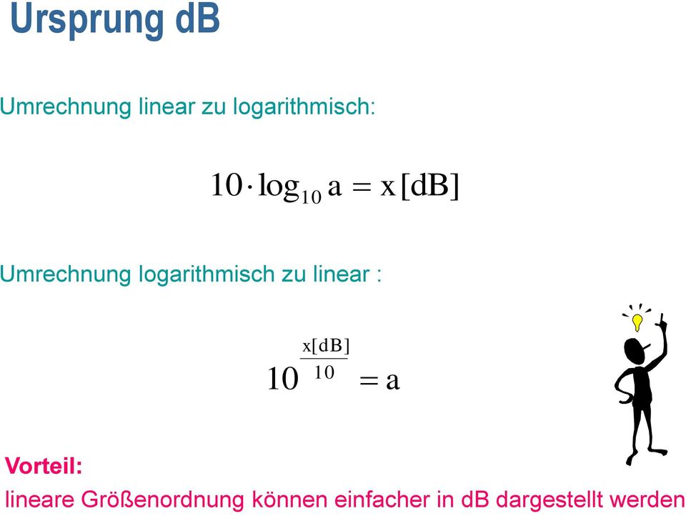 logarithmisch zu linear : x[db] a Vorteil: