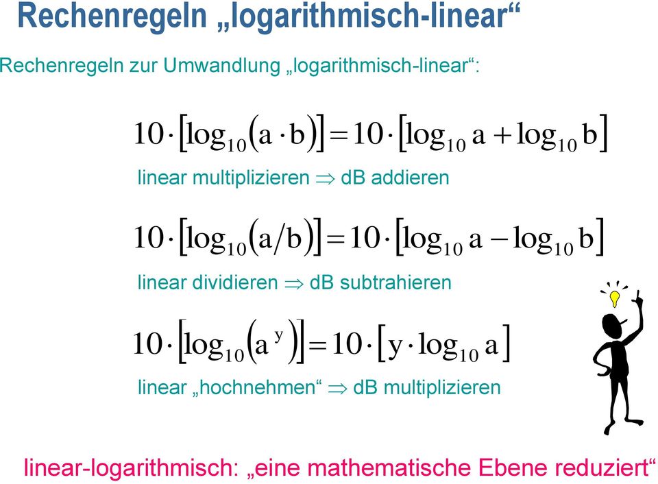 addieren log b log a b log a linear dividieren db subtrahieren log y a log