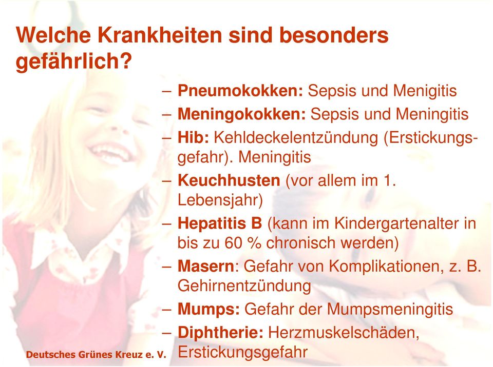 (Erstickungsgefahr). Meningitis Keuchhusten (vor allem im 1.