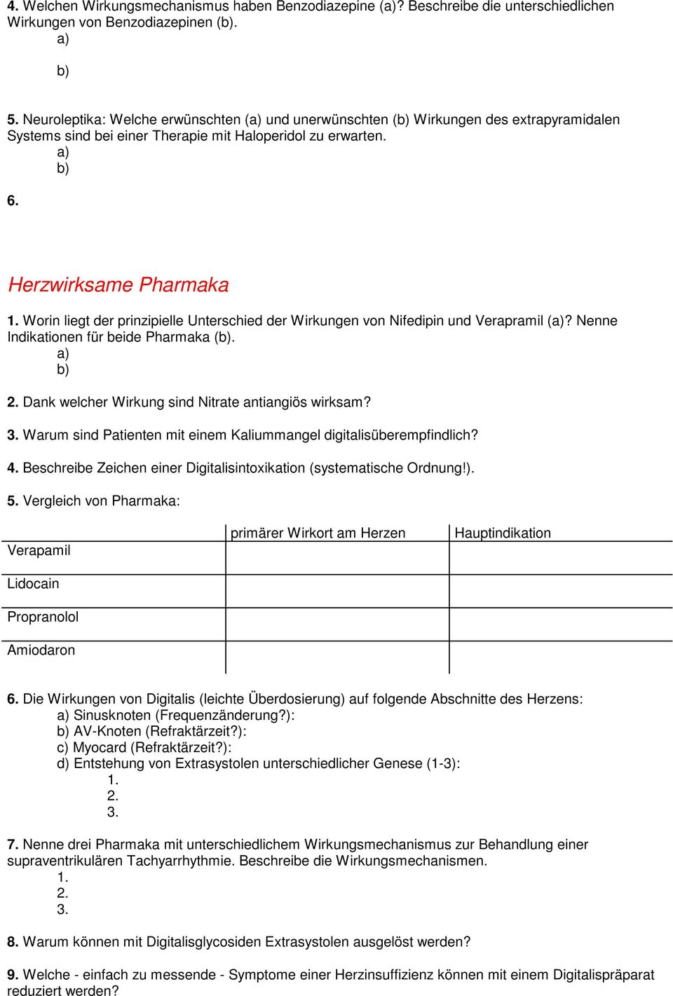 Worin liegt der prinzipielle Unterschied der Wirkungen von Nifedipin und Verapramil (? Nenne Indikationen für beide Pharmaka (. Dank welcher Wirkung sind Nitrate antiangiös wirksam? 3.