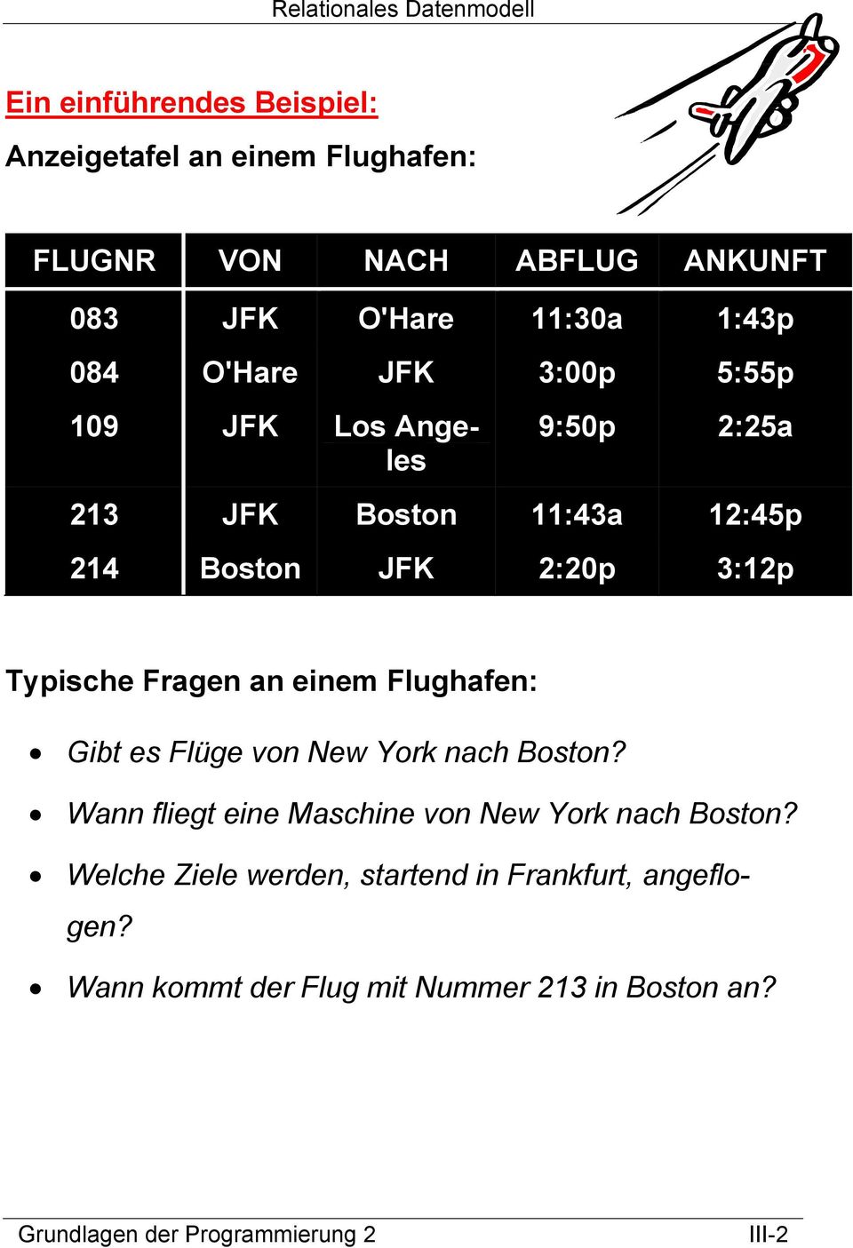 3:12p Typische Fragen an einem Flughafen: Gibt es Flüge von New York nach Boston?
