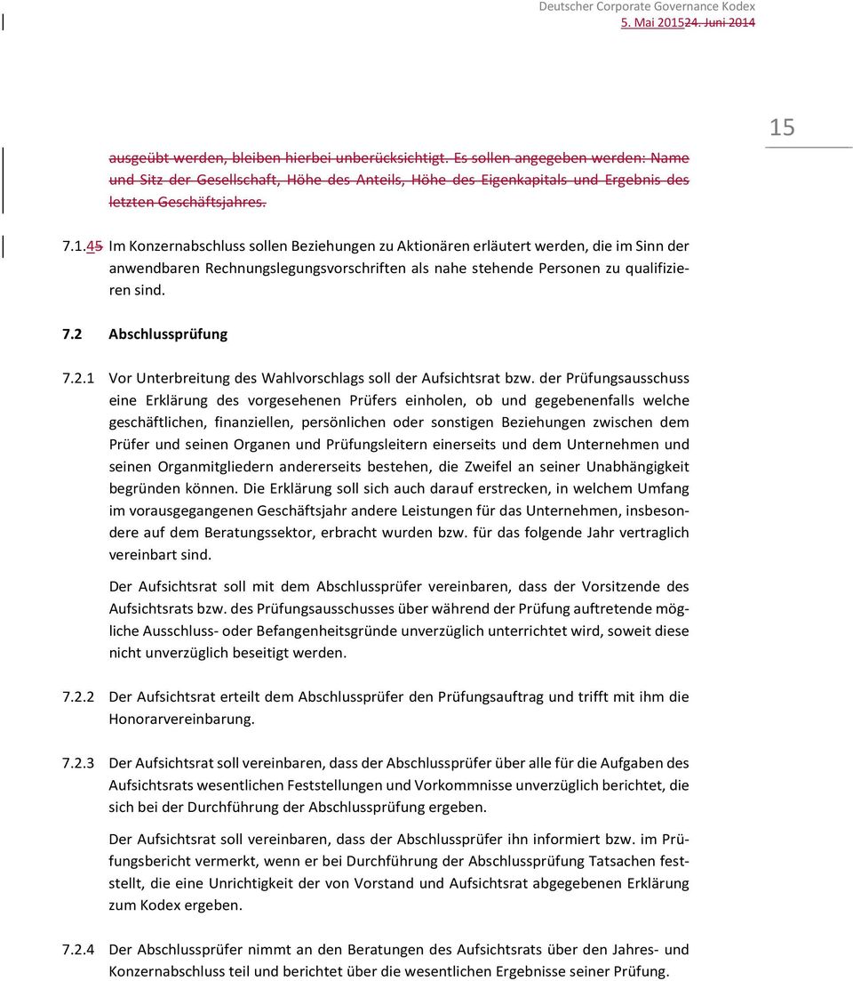 2 Abschlussprüfung 7.2.1 Vor Unterbreitung des Wahlvorschlags soll der Aufsichtsrat bzw.