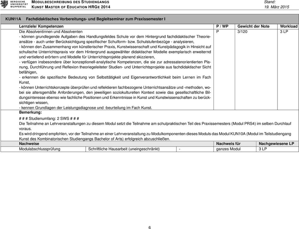 Schulstufenbezüge - analysieren, - können den Zusammenhang von künstlerischer Praxis, Kunstwissenschaft und Kunstpädagogik in Hinsicht auf schulische Unterrichtspraxis vor dem Hintergrund