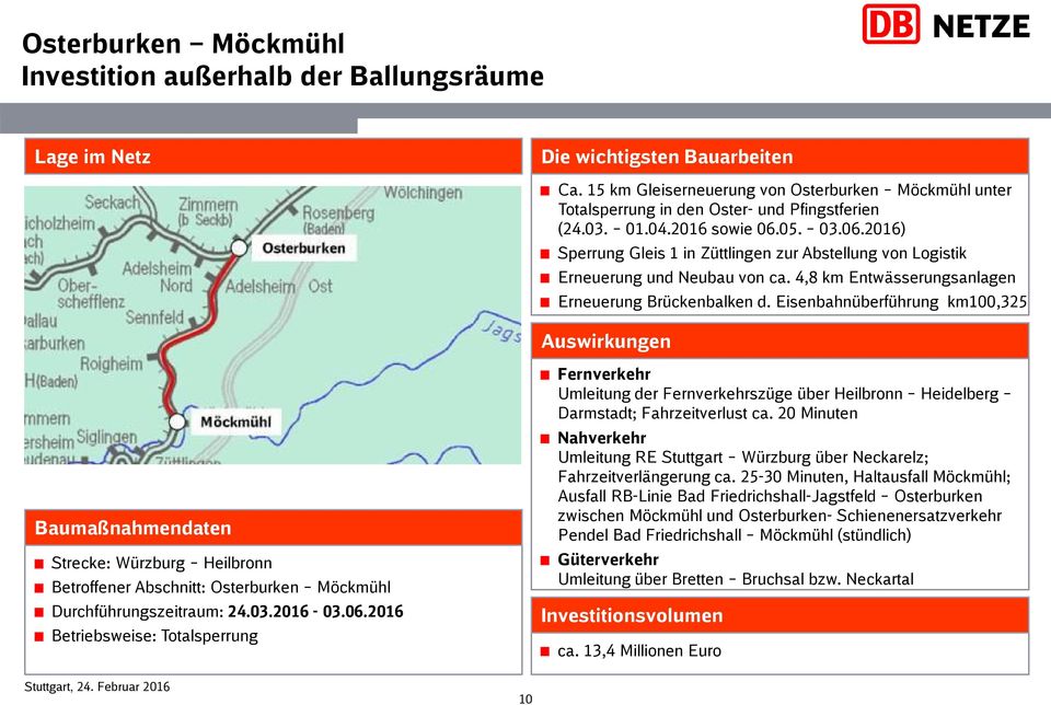 05. 03.06.2016) Sperrung Gleis 1 in Züttlingen zur Abstellung von Logistik Erneuerung und Neubau von ca. 4,8 km Entwässerungsanlagen Erneuerung Brückenbalken d.