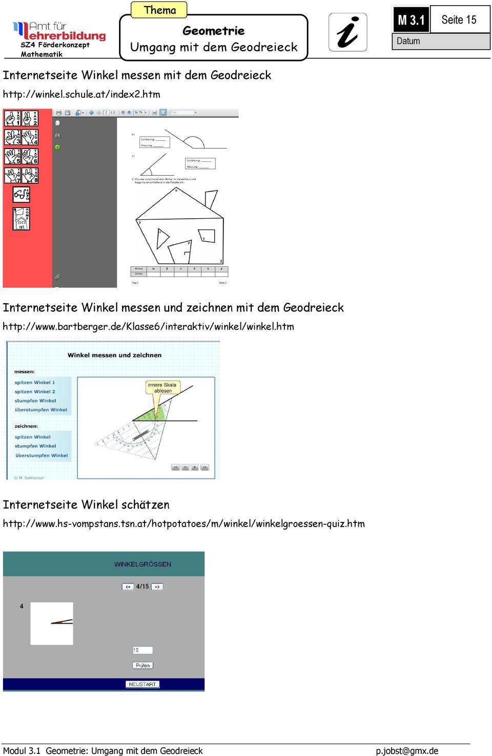 htm Internetseite Winkel messen und zeichnen mit dem Geodreieck http://www.