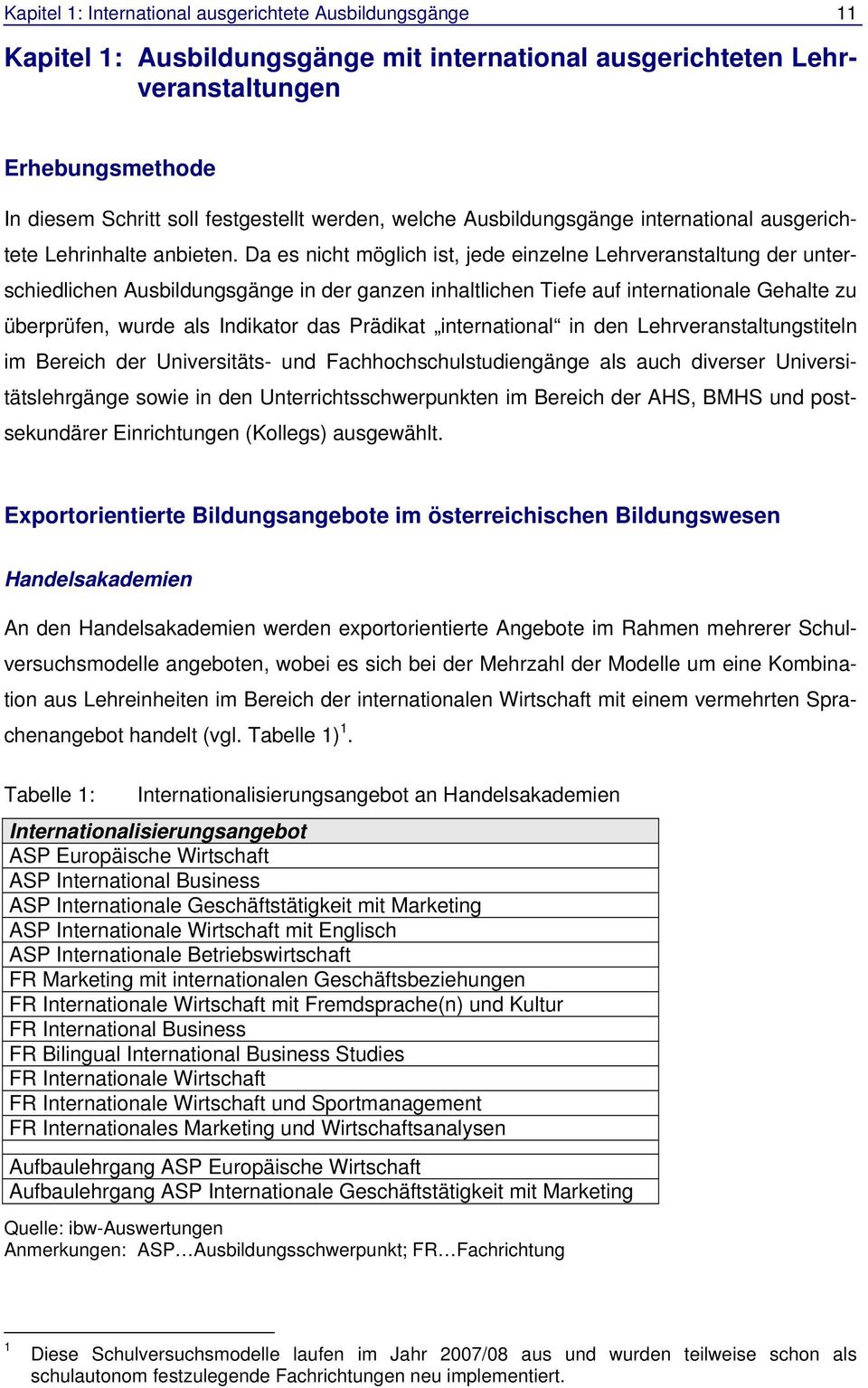 Da es nicht möglich ist, jede einzelne Lehrveranstaltung der unterschiedlichen Ausbildungsgänge in der ganzen inhaltlichen Tiefe auf internationale Gehalte zu überprüfen, wurde als Indikator das