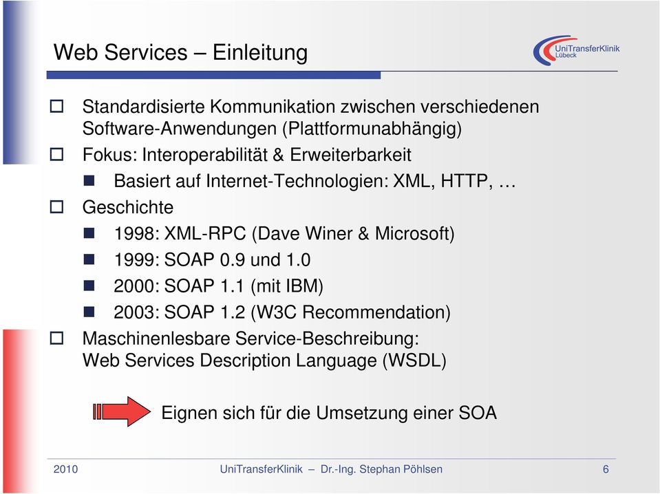 Microsoft) 1999: SOAP 0.9 und 1.0 2000: SOAP 1.1 (mit IBM) 2003: SOAP 1.